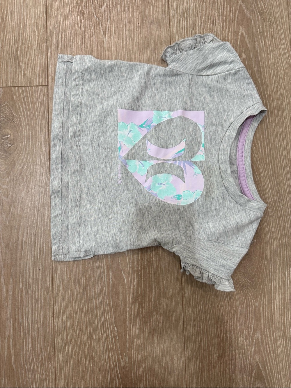 Hurley Girls Heather Gray Tee with Pastel Floral Logo